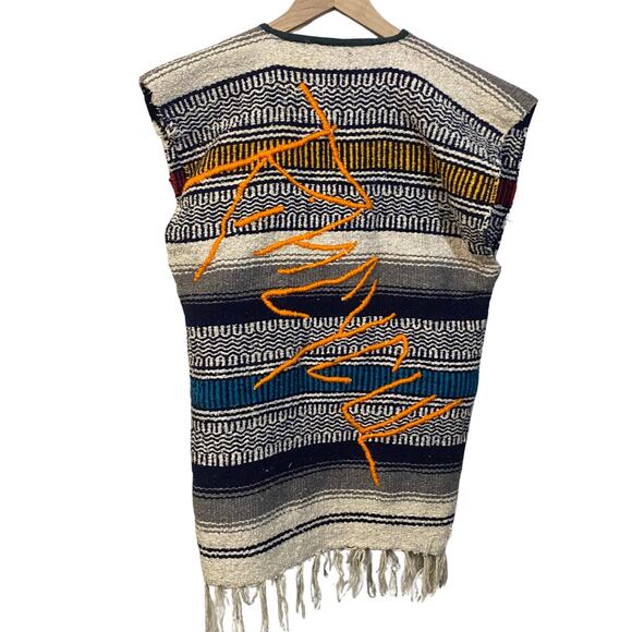 Mexican Baja Serape Fringe Blanket Vest Upcycled Boyscout Patches Virginia M - Picture 10 of 10